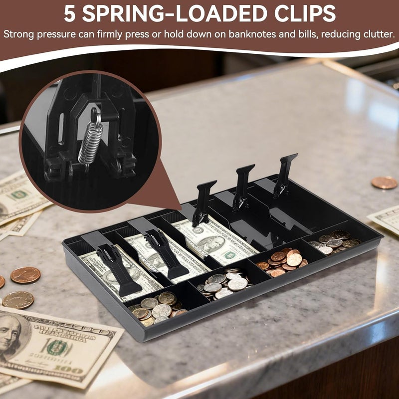 Frdhee Cash Register Drawer Insert Tray 5 Bill 4 Coin, Safe Case Box Money Tray Insert Storage Organizer Drawer for Supermarkets Shops Hotels Commercial Currency Register Black (5 Bill 4 Coin) - Image 4